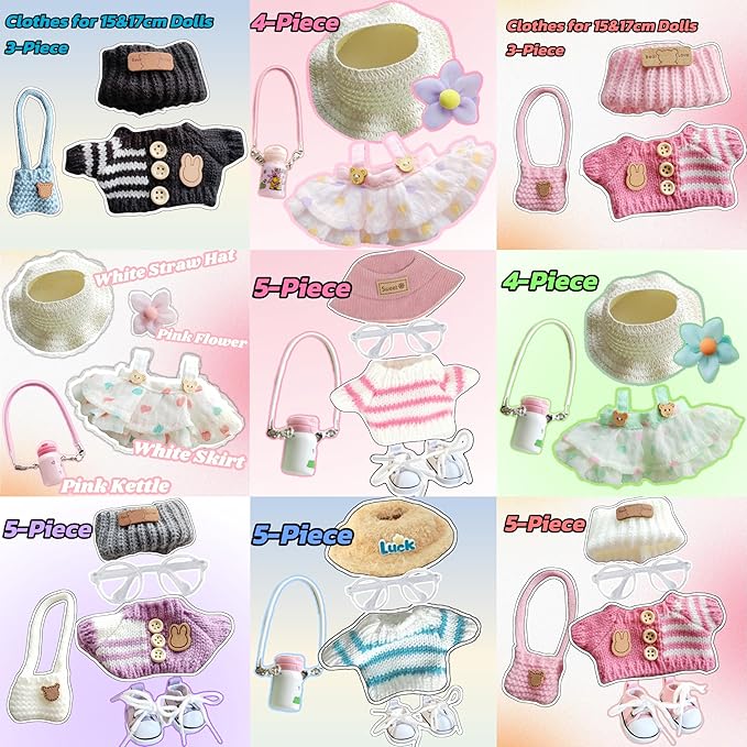 15cm & 17cm Doll Clothes Outfits Set - Premium Dress Up Bundle with Exquisite Accessories | Soft Fabric Fashion Doll Costume for 15-17cm Dolls (Pink)