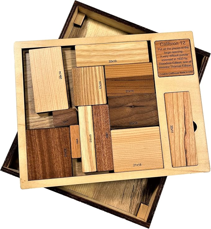 Creative Crafthouse Calibron 12 - Impossible 12 Piece Wooden Brain Teaser for Adults - Very Difficult Wood Puzzle - Made in USA