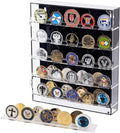 Coin Holder, Challenge Coin Display, Acrylic Military Coin Display Case with Removable Shelves and Magnetic Door, Fits 45 Military Medals Poker Chip Pins Badges, for Casino Poker Chips Collectibles
