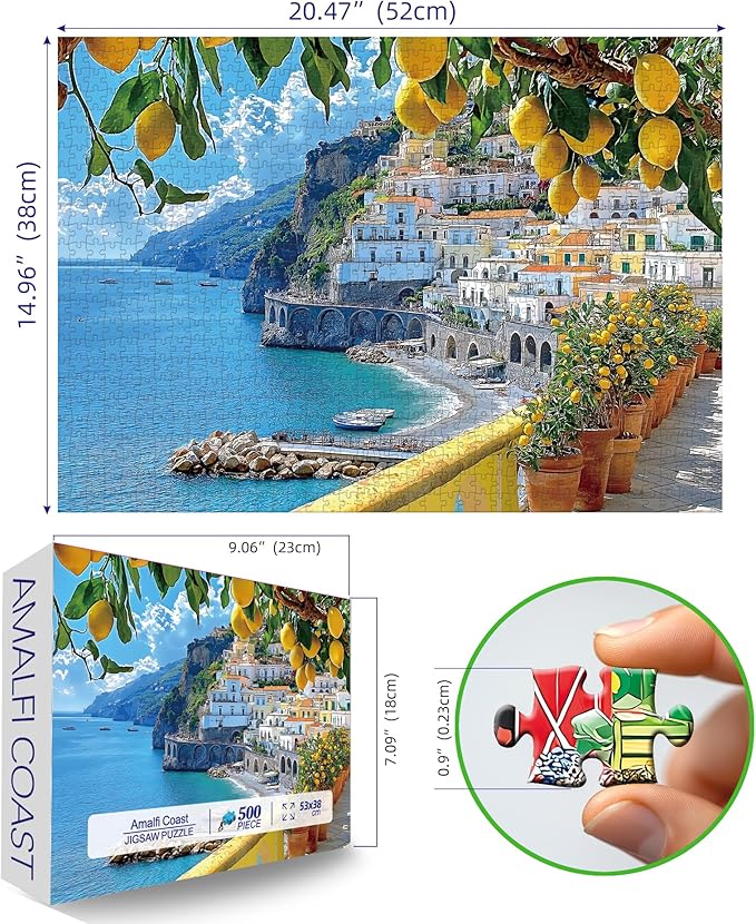 500 Piece Amalfi Coast Puzzle, Premium Jigsaw Puzzle for Adults, Rustic Style, 23 x 15 Inches