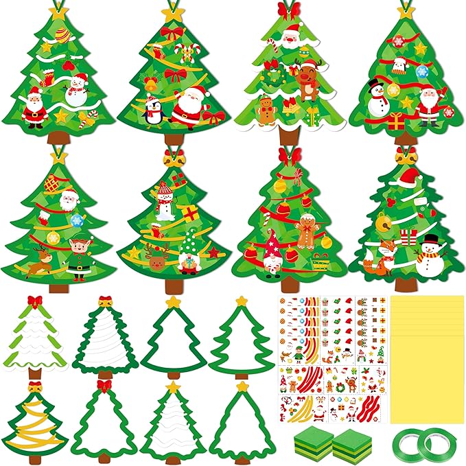 40PCS Christmas Crafts Bulk: Xmas Tree Paper Suncatchers DIY Kit for Winter Holiday Activities Decorations, Window Stained Glass Effect Art Ornaments