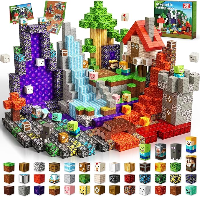 400 PCS Magnetic Blocks - Building Block for Kids Ages 4-8, Magnet Blocks Cubes Tiles Constructions Toys Girl Boy, STEM Educational Montessori Stacking Toy, Sensory Play Game Preschool Learning Gifts