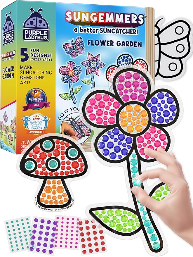 PURPLE LADYBUG SUNGEMMERS Suncatcher Gem Art for Kids - Fun Summer Activity for Ages 6-12, Birthday Gift for Girls 6-8, 8-12, Arts & Crafts Activities, Window Diamond Art Kit