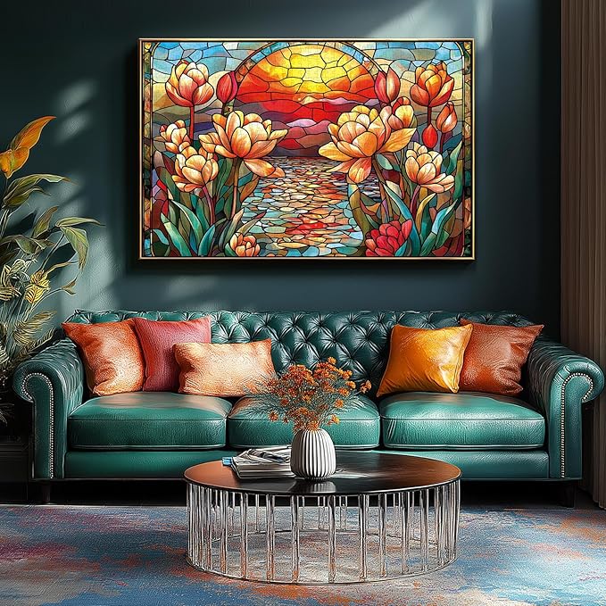 Stained Glass Flower Puzzles for Adults 1000 Pieces Colorful Impossible Hard Puzzle for Adults Beautiful Vintage Flowers Art Jigsaw Puzzles 1000 Pieces Unique Challenging Floral Family Puzzle