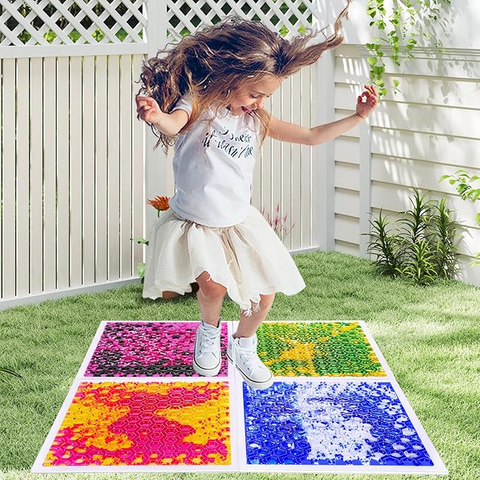 Liquid Lava Tiles for Kids： 11.8x11.8 in Educational Play Mat with Non-Slip Base Develop Motor Skills & Creativity for Children 3-12 Years (4 Pack D)