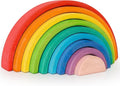 AVDAR 9Pcs Wooden Rainbow Stacker Toy, Montessori Nesting Puzzle for Kids, Rainbow Blocks