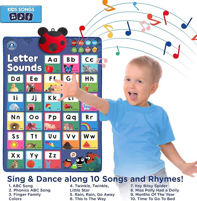 LEARNING BUGS Press to Learn Phonics, Interactive Letters and Sounds Talking Poster, Preschool & Kindergarten Learn to Read, Ages 3+