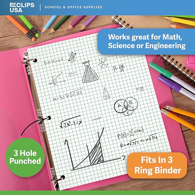 Loose Leaf Graph Paper (12 Pack), 4 x 4 An Inch Quad Ruled Graph Paper, 10.5” x 8” Graphing Paper, 100 Per Sheets Per Pack, 60 gsm (12 Pack)