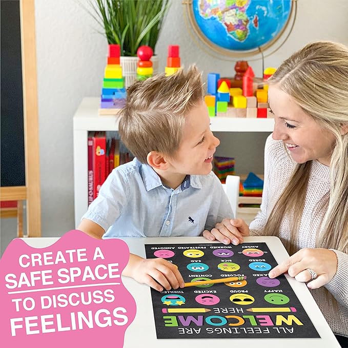 Hadley Designs Feelings Chart For Kids Ages 4-8- Emotions Chart For Toddlers 3-5, Counseling Feelings Posters For Classroom Calming Corner, Social Emotional Learning Poster, Chalkboard Classroom Decor