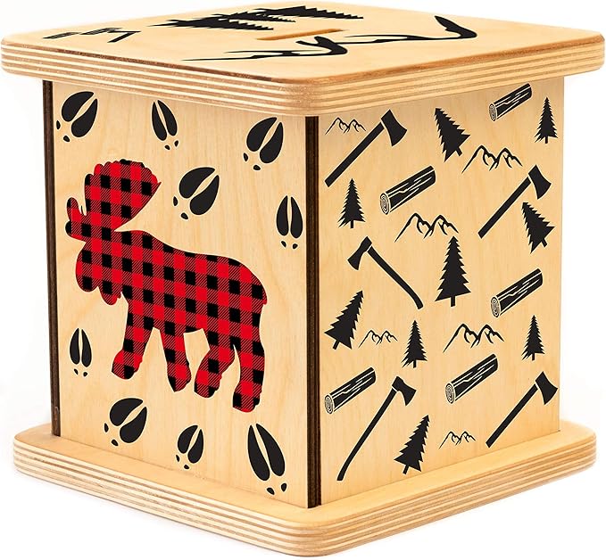 Wooden Piggy Bank for Kids and Adults, Personalized Gift Handmade in USA by BloomOwl, Custom Piggy Bank, Personalized Banks for Kids, Gifts for Baby Boys and Girls (Buffalo Plaid)