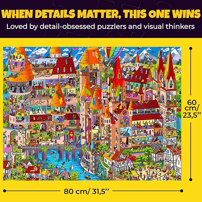 QUOKKA 1000 Piece Jigsaw Puzzle for Adults Knightly Cats – Premium Box Packaging with Extra Fun Challenges - Whimsical Cat Puzzle - Perfect for Relaxation & Creativity & Gift Giving
