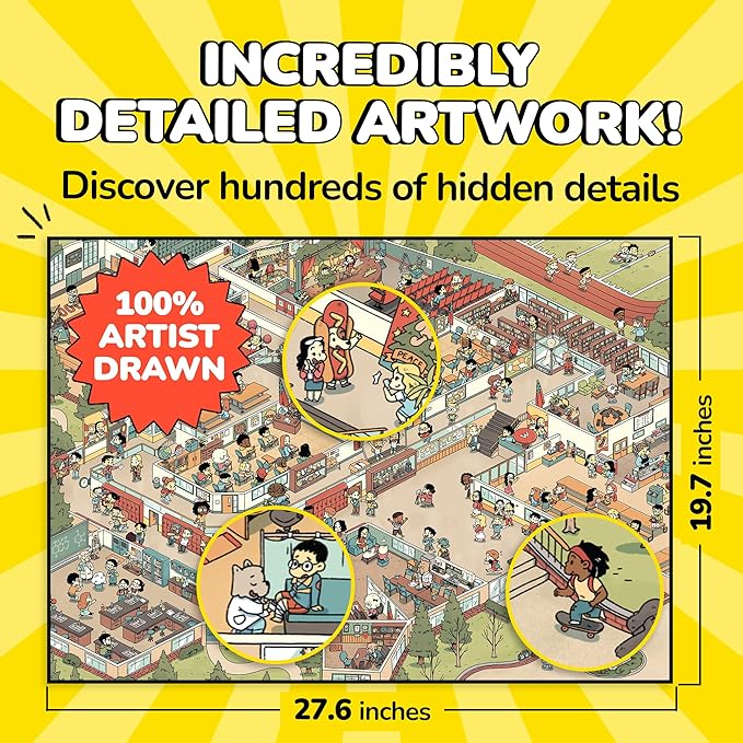 Odd Pieces Jigsaw Puzzles 1000 Pieces - Magic Mystery Story Secret Ending Puzzle - Perfect Game Night for Adults & Kids - Cat Dog Cartoon Theme (Snack Attack)