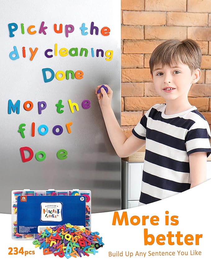 Coogam Magnetic Letters 234 Pcs, Uppercase Lowercase Foam Alphabet ABC Fridge Magnets, Educational Toy Set for Classroom Kids Learning Spelling with Magnetic Board and Storage Box