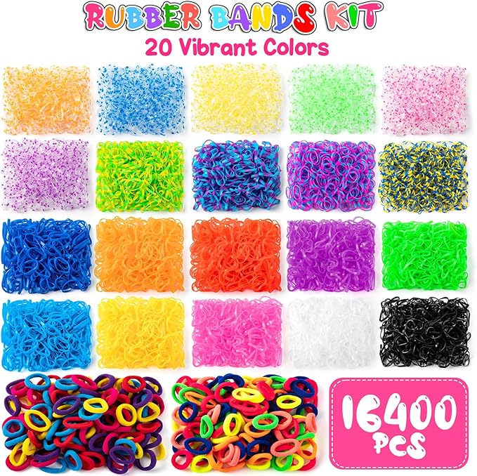 Sundaymot 18000+ Rubber Loom Bands Kit, Loom Bracelet Making Kit for Girl, with Canvas Bag, Charms Beads, DIY Art Craft Set, Rubber Band Bracelet Kit Creative Birthday Gifts for Girls and Boys