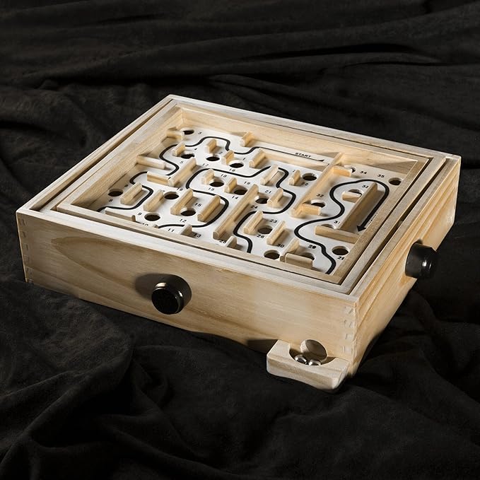 Labyrinth Wooden Maze Game with Two Steel Marbles, Puzzle Game for Adults, Boys and Girls by Hey! Play! , Tan
