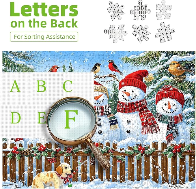 Christmas Jigsaw Puzzles 500 Pieces for Adults - 23x15 Inches Winter Holiday Puzzle with Unique Shaped Pieces, Fun & Challenging Snowman Art for Christmas Vacation