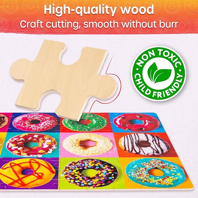SYNARRY 100 Piece Puzzles for Kids Ages 4-6 6-8, Wooden 100 Piece Puzzle, 4 5 6 7 8 Year Old Puzzles for Kids Ages 4-8, Cat Dog Flower Donut Jigsaw Puzzle for 3+ Years Old Boys Girls