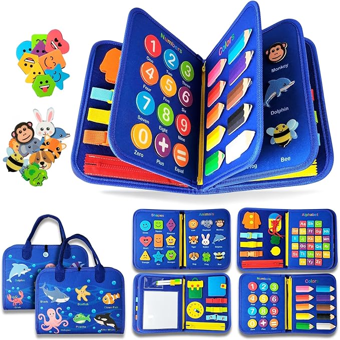 Busy Board Montessori Toy for Toddlers Ages 1-4 – Sensory Activity Board for Fine Motor Skill Development, Educational Travel Toy for Airplane & Car, Learning Toys for Boys & Girls