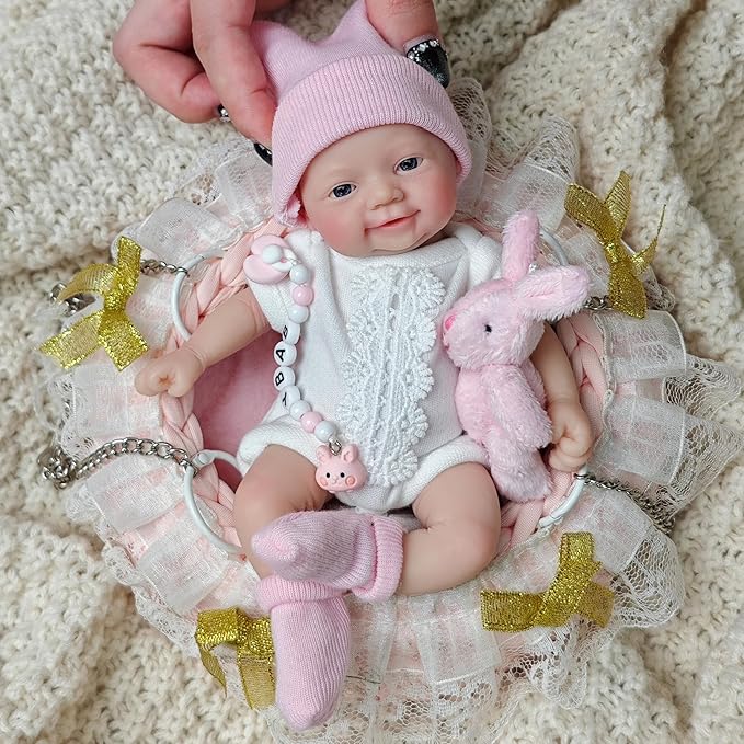 7 Inch Miniature Silicone Full Body Reborn Baby Doll Micro Realistic Newborn Doll Lifelike Eyes Open Baby Girl Looks Like Real Babies Anti Stress Dolls