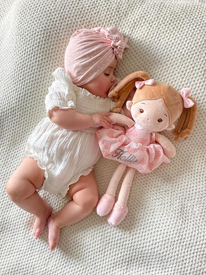 Personalized Soft Baby Doll Toys for Girls (16''), My First Birthday Gift, Christmas Dolls, Baby Rag Doll Plush Toys for Toddler Kids Infants -Sweetheart Girl Light