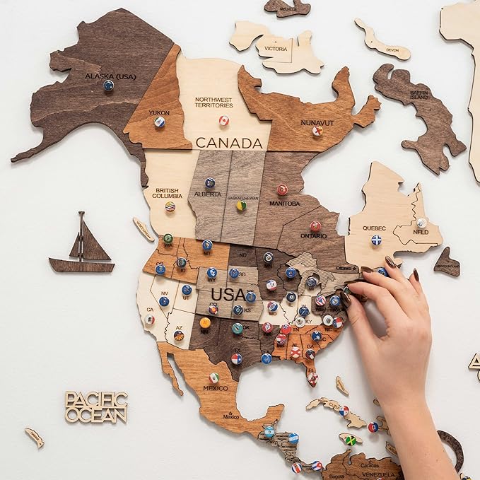 Enjoy The Wood 3D Wood World Map Wall Art Large Wood Wall Décor Housewarming Gift Idea Wall Art World Travel Map For Home & Kitchen or Office (Multicolored, M)