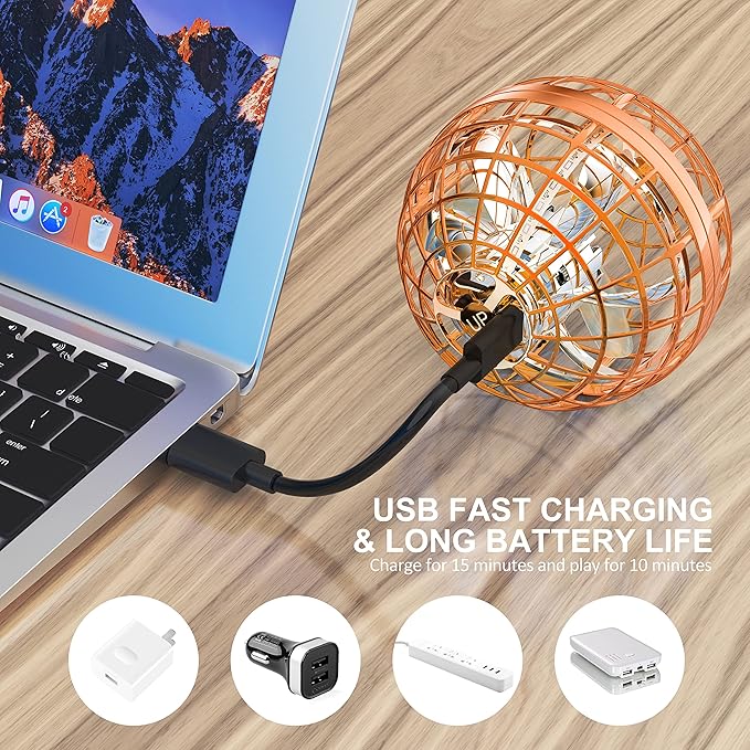 LEMATRIX 2024 Flying Orb Ball Toy, Hover Ball Boomerang Fly Fidget Spinner, Cool Toys Gifts for 6 7 8 9 10 11 12+ Years Old boy Girls Teens, Hand Mini Drone Cosmic Globe, Indoor Outdoor Toys(Orange)