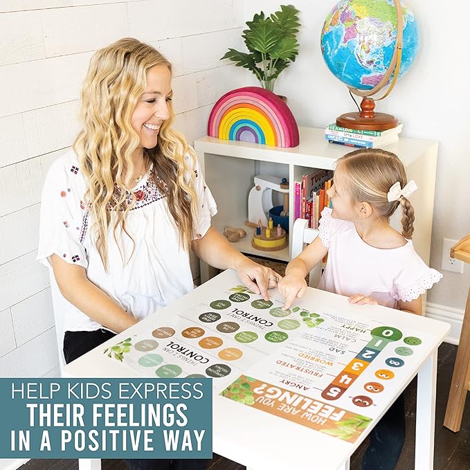 Hadley Designs Feelings Chart For Kids Ages 4-8- Emotions Chart For Toddlers 3-5, Counseling Feelings Posters For Classroom Calming Corner, Social Emotional Learning Posters, Farmhouse Classroom Decor