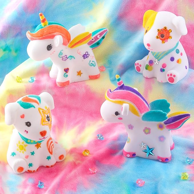 AGENTLAN Washable Pet Care Toy Set, Coloring Animal Craft, Paint Arts & Crafts Kits with Dog and Unicorn, Creative Coloring Activity Toys, Reusable Gifts for Girls and Boys Ages 3 4 5 6 7 8 9
