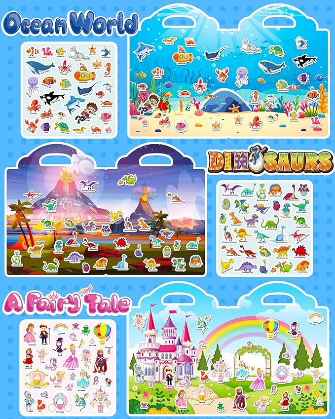 Reusable Sticker Book for Toddlers 2-4 Years, Stickers for Kids, Toddler Craft Activities, Toddler Travel Toys Ages 2+ Boy Girl Birthday Gifts