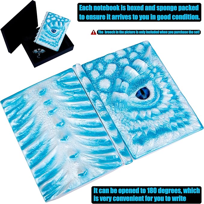 3D Dragon Eye Embossed Journal,Resin Engraving Notebook,Dnd notebook for Dragon Lovers ，Blank Paper,Hardcover Travel Notepad for Writing,Sketchbook,Collection,Gift,Decoration A4 and A5 Size (A5-Ice dragon-Lined)