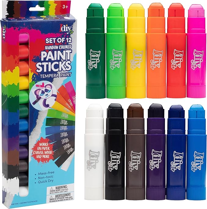 Tempera Paint Sticks Bundle 24 Pack (12 Pastel & 12 Rainbow Colors) - Classroom Back to School Supplies, Arts & Crafts Projects, Draw & Paint on Wood, Ceramic, Canvas! Quick Dry, Non-Toxic, Mess Free