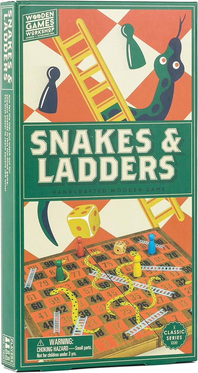 Professor Puzzle; Wooden Snakes & Ladders - Traditional/Classic Wooden Family Board Game Snakes and Ladders.