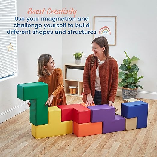 ECR4Kids SoftZone Brainy Building Blocks, Foam Puzzle, Assorted, 7-Piece