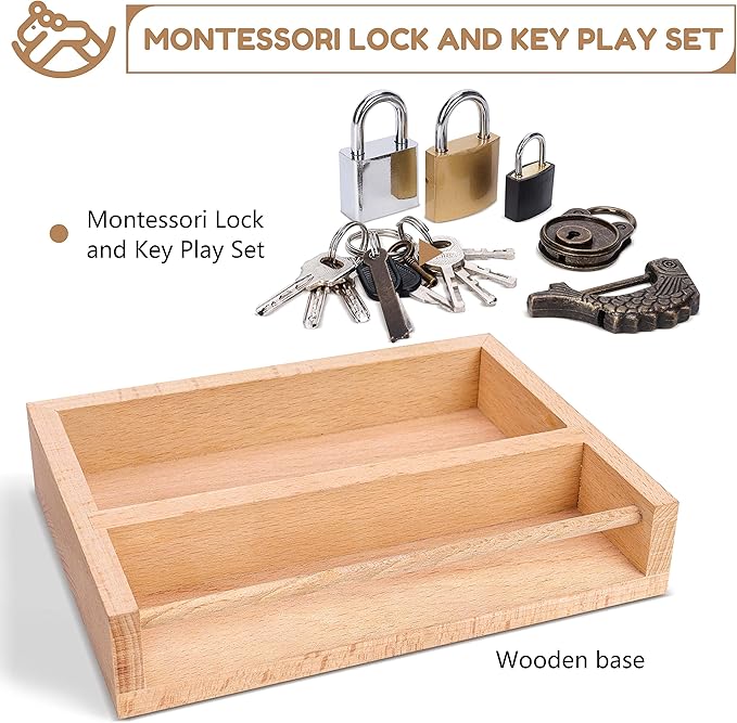 Woodtoe Montessori Lock and Key Toy Set for Kids, Educational Lock Set Keys, Wooden Learning Montessori Materials for 3 4 5 6 Toddlers, Preschool, Home Classroom STEM Educational Birthday Toys