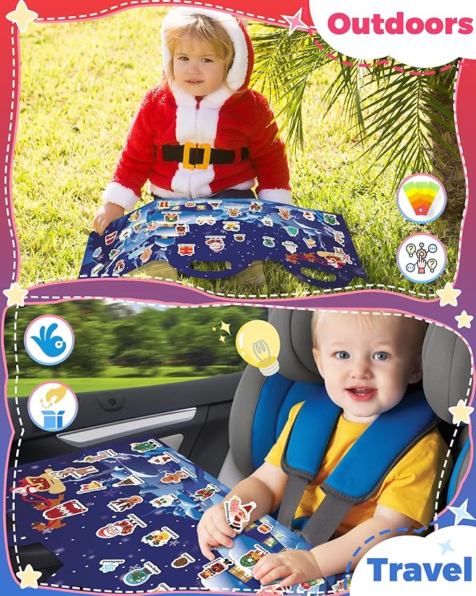 Christmas Sticker Books for Kids, Christmas Gifts Reusable Sticker Books Stocking Stuffers for Toddlers 1-3, 2-4, Travel Toys Acticities Crafts Party Favors for Boys Girls Kids