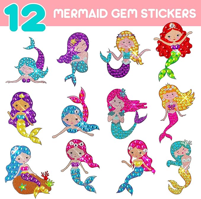 Blue Squid Diamond Art Kits for Kids – Mermaid - Fun & Easy DIY 5D Gem Art Gift Set for Keychains, Stickers, Sun Catchers - Diamond Painting Kit Arts & Crafts Kit for Kids, Girls, Boys Ages 6-12