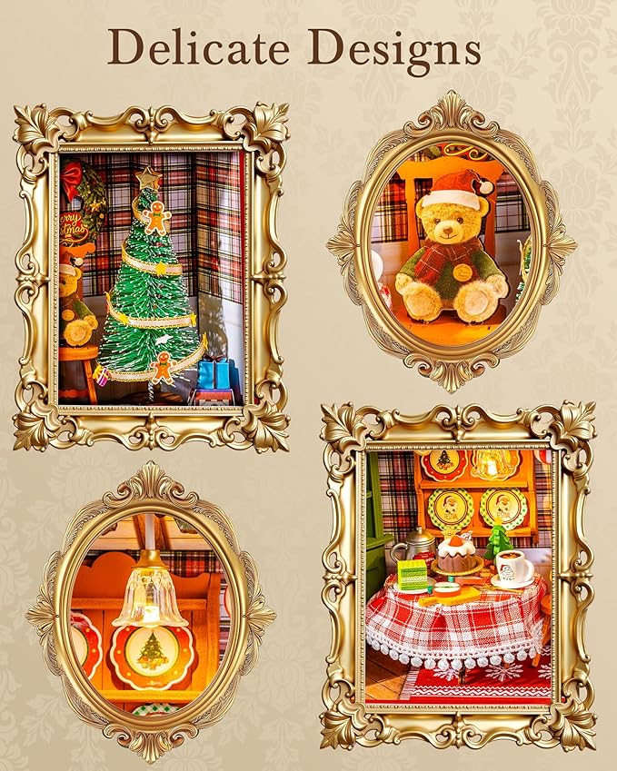 Rolife DIY Miniature House Kit, Mini Wooden Dollhouse Kit for Adults to Build, 3D Shadow Box Frame Home Wall Hanging Decor Diorama Kit, for Girls Women Teens-Christmas Eve Party