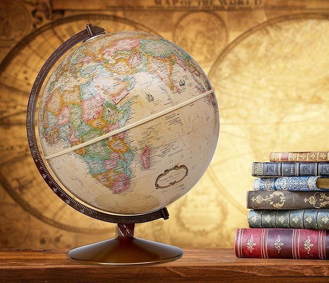 Replogle Globes Franklin World Globe, Antique Ocean, 12-Inch Diameter, Raised Relief (3-Dimensional Relief of Major Mountain Ranges). This Easy to assemble globe features over 4000 place names including political borders and provincial borders, shippin...