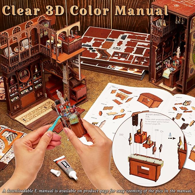 Book Nook Kit, DIY Miniature Dollhouse Booknook Kit, 3D Wooden Puzzle Bookend Bookshelf Insert Decor with LED Light for Teens and Adults (Roaring Twenties Speakeasy)