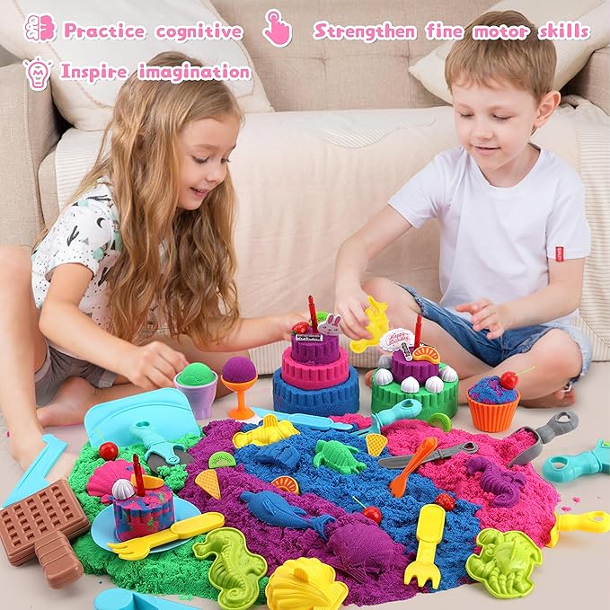 YIDESTARS Sensory Play Kit: Sand Art & Ice Cream Toy - 4lbs Colorful Sand,Molds,Tools,Sandbox w/Lid - Fun Gift for Kids(3-8)