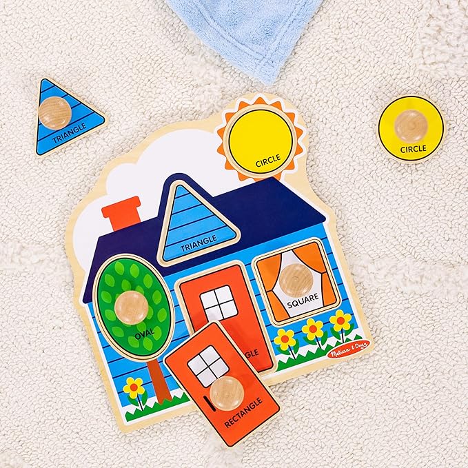 Melissa & Doug First Shapes Jumbo Knob Puzzle, Wooden Peg Puzzle for Toddlers, Educational Toy for Shape Recognition and Fine Motor Skills, Ages 1+
