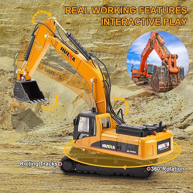 1/40 Scale Metal Excavator Toy, Diecast Construction Equipment Digger Trucks Toys for Boys Kids