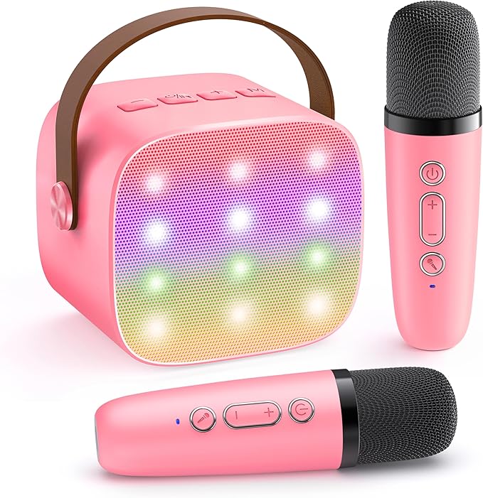 Mini Karaoke Machine for Kids Adults, Portable Bluetooth Speaker with 2 Wireless Microphones, Most Popular Toys Birthday Gifts for Girls 4, 5, 6, 7, 8, 9, 10, 11, 12+ Years Old Toddler Teens（Rose）