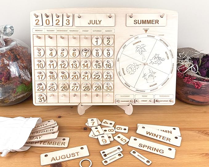 Montessori Calendar for Kids, Toddler Learning Calendar, Wooden Perpetual Calendar, Wooden Chore Chart, Educational Gift, Preschool Calendar
