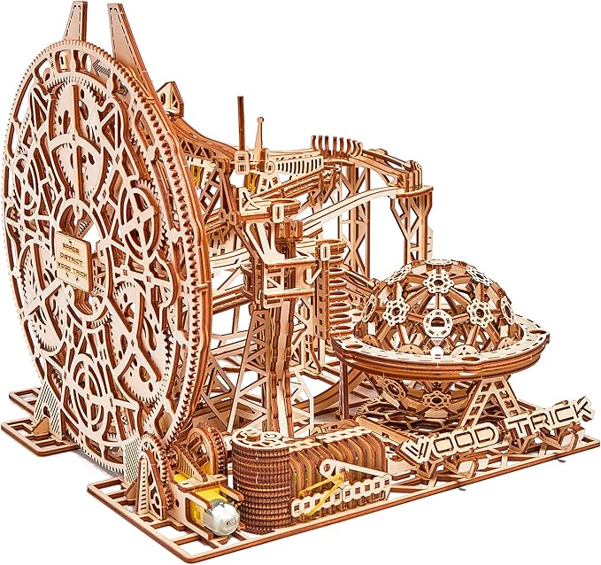 Wood Trick Wooden Marble Run Electric Motorized - 3D Wooden Puzzles for Adults to Build - 15x14 in - Roller Coaster Wooden Model Kits for Adults to Build