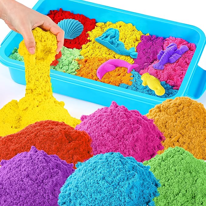 Play Sand with Sensory Bin Toy for Kids, 8 lb of 7 Colored Bulk Magic Sand with Sandbox for Toddlers, Sensory Sand Kit for Boys and Girls Age 3-8 (Blue)