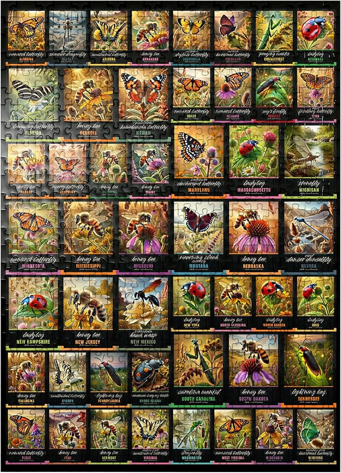 MyPuzzle Collage: State Insects Poster, Vol.1 - Premium 500 Piece Jigsaw Puzzle for Adults