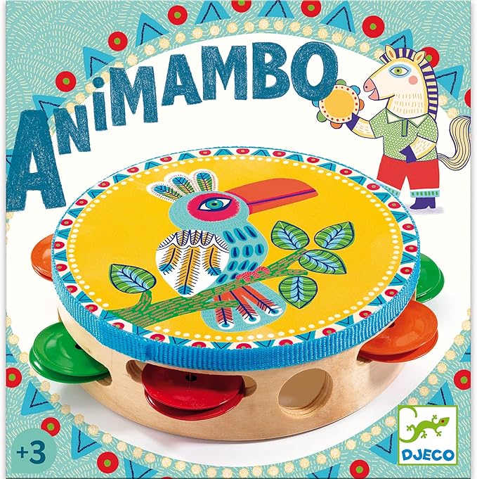 DJECO Animambo Tambourine Music Instrument - Colorful Toucan Design Toddler Educational Musical Toy for Listening, Creativity, Motor Skills & Coordination - Baby Toys for Girls & Boys, 18 Months+