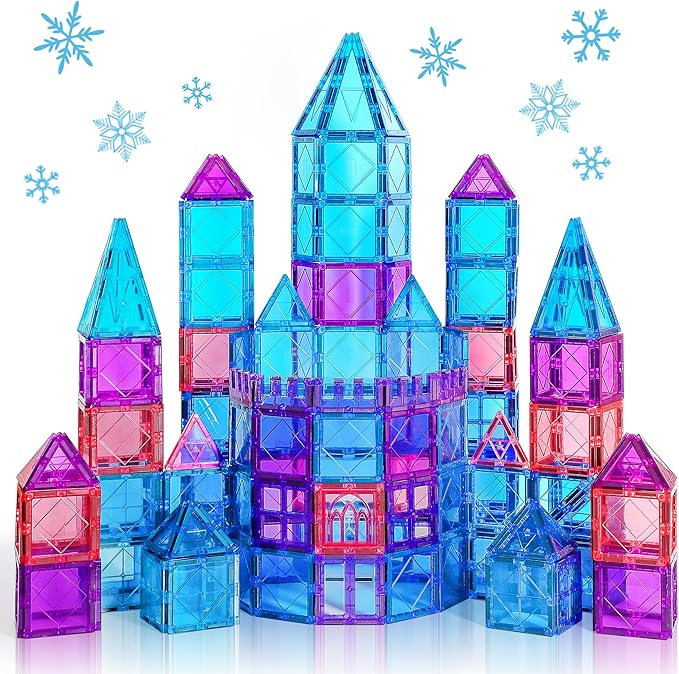 Magnetic Tiles Building Blocks for 3 4 5 6 7 8+ Years Old Boys Girls Colorful Magnet Stacking Toys Birthday Gift for Toddlers STEM Preschool Educational Construction Tiles Set for Kids (Blue)