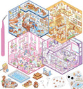 DIY 3D House Stickers, 4 Sets Fun DIY Stickers Scene Make Your Own Mini House Cute Cartoon Animal Scene Sticker for Kids Adult Sticker Art Relief Stress Pass The Time